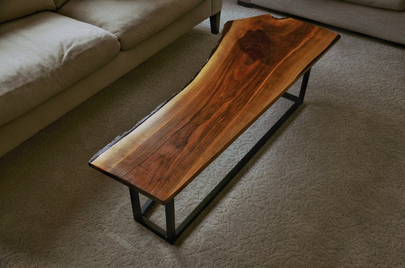 Live Edge Walnut Slab Coffee Table with Metal Base Etsy