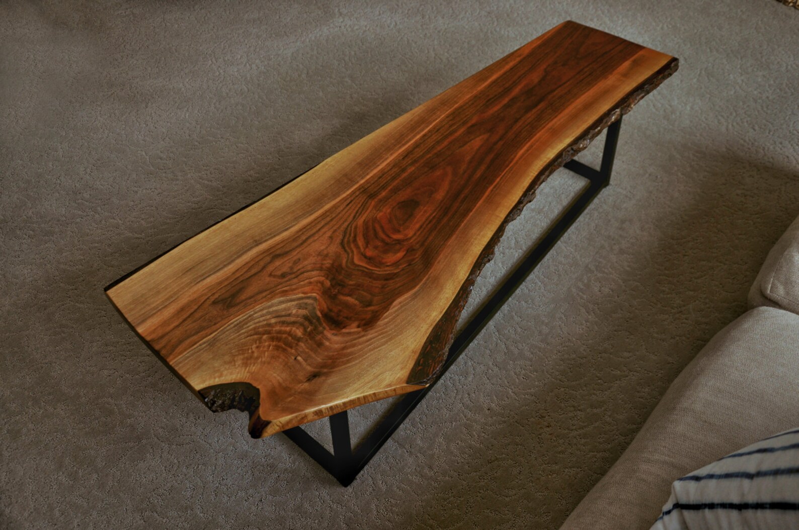 Live Edge Walnut Slab Coffee Table with Metal Base Etsy