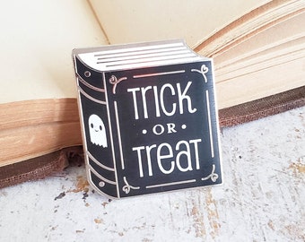 Trick or Treat enamel pin - cute ghost, costume, kawaii ghost, october, hard enamel pin, bookish, teacher gift, literary gift,collar pin