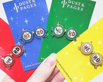 Magic nerd House Colors pin- wizardry, witchcraft, glitter, reader gift, writer gift, librarian, potter, literature, book gift, stocking