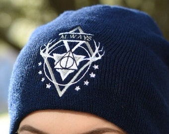 Always Embroidered Beanie - magical, magic school, harry potter, patronus, hallows, embroidery, winter fashion, nerd hat, geek wear,fall