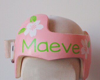 Cranial Band Doc Band Baby Helmet Decals , Personalized White and Green Floral for Baby Girl Helmet