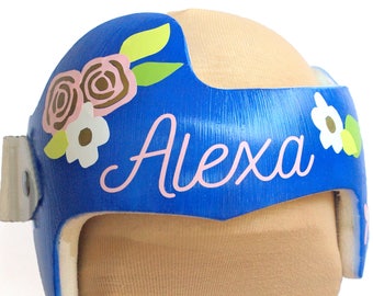 Cranial Band Decals for Baby Helmet, Floral Girl Doc Band Decals, Baby Helmet Decals in Pink, Gold, Green and White with Custom Name