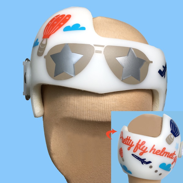 Doc band decal baby helmet cranial band stickers, docband plagiocephaly cranio decal design, hot air balloon plane aviator theme