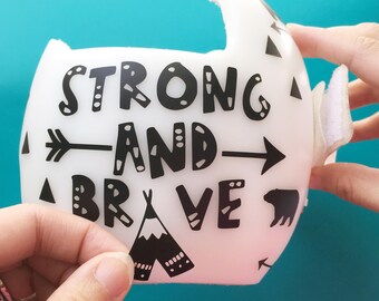 Cranial Band Decals, Baby Helmet Stickers, Doc Band Decal Design for Baby Boy, Strong and Brave Monochrome Helmet Docband Decal Stickers