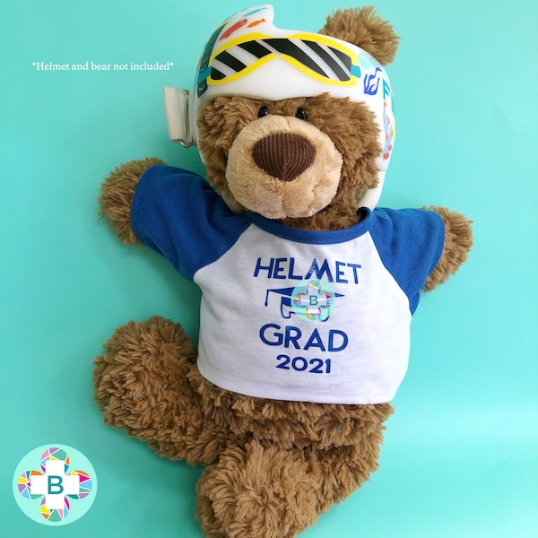 Doc Band Baby Helmet Bear Graduation Shirt, Cranial Band Decal Graduation Bear Keepsake Shirt, Plagiocephaly Helmet Photo Prop