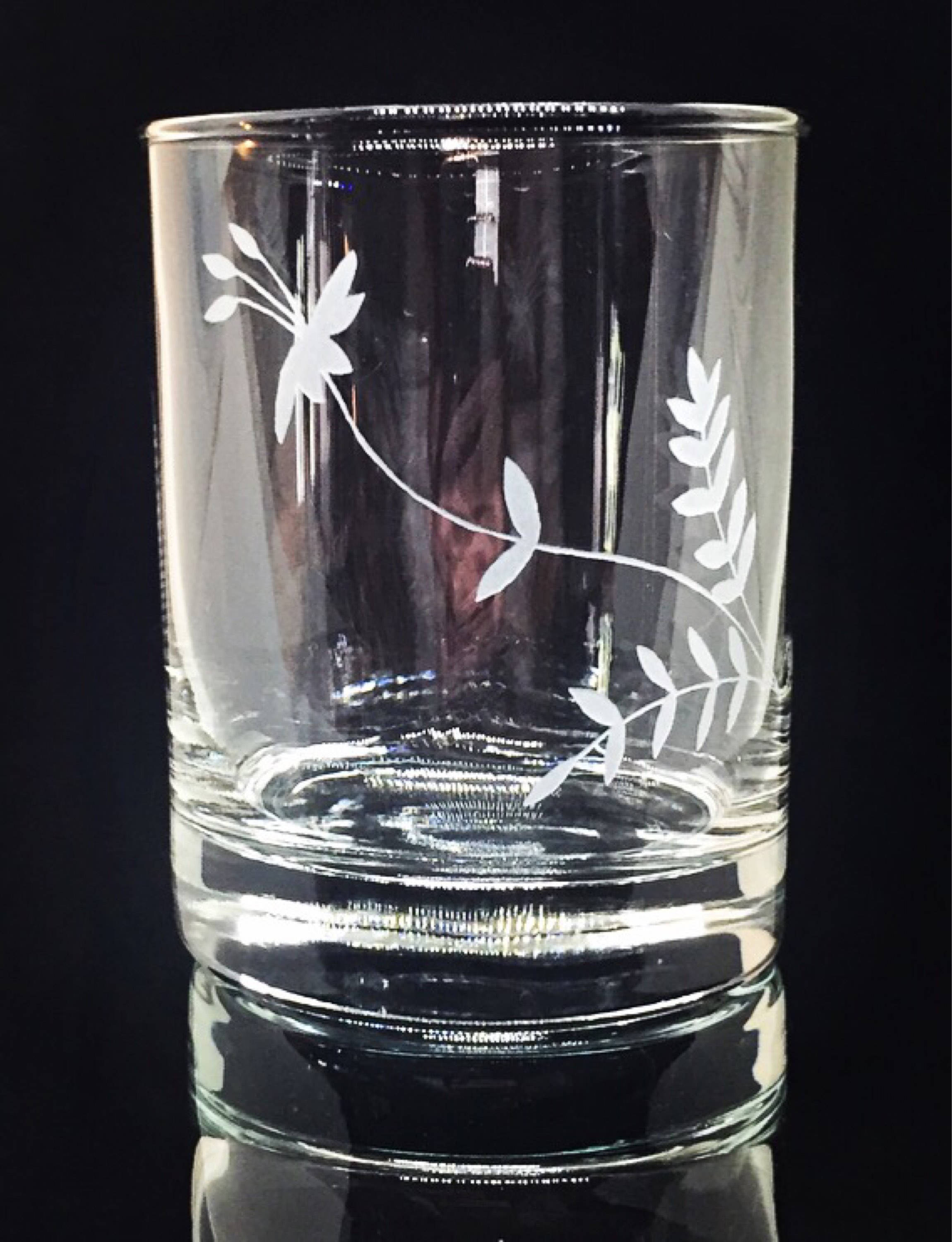 Set of 6 Clear Etched Glass Eggnog or Punch Glasses with Wheat Diamond Motif