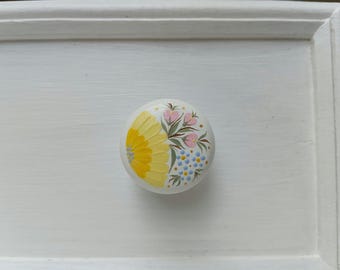 Hand-Painted Floral Drawer Knob, Ukrainian Petrykivka Art