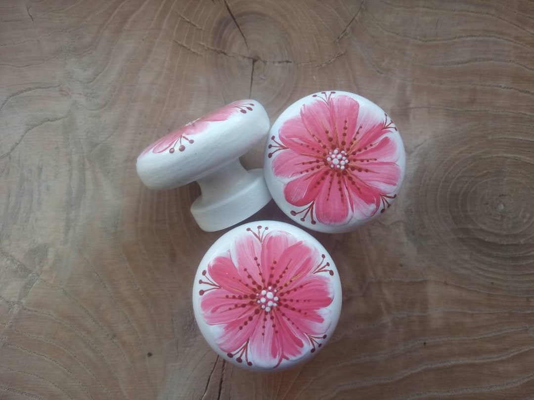 Hand Painted Flower Knobs, Wooden Knobs, Ukrainian Petrykivka Knobs