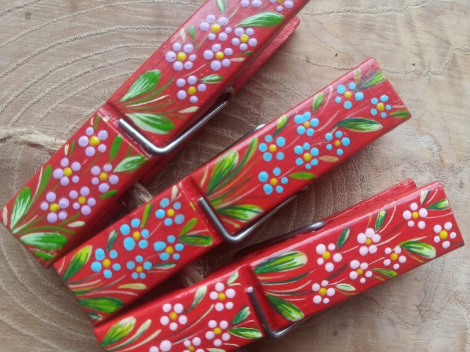 Hand Painted Wooden Clothespins Bag Petrikov petrykivka Ukrainian Folk