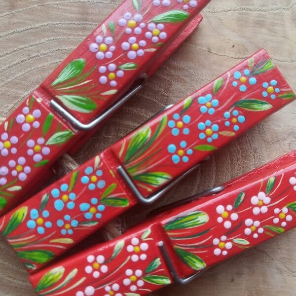 Handpainted floral magnet Petrykivka wooden clothespins ukrainian folk painting flowers farm house decor ethnic Ukraine rustic