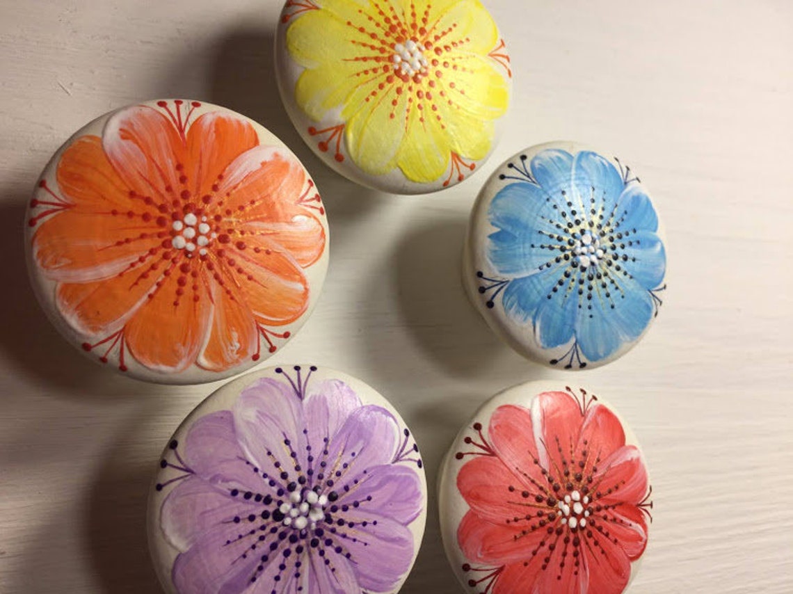 Hand Painted Flower Knobs Wooden Knobs Ukrainian Petrykivka Etsy
