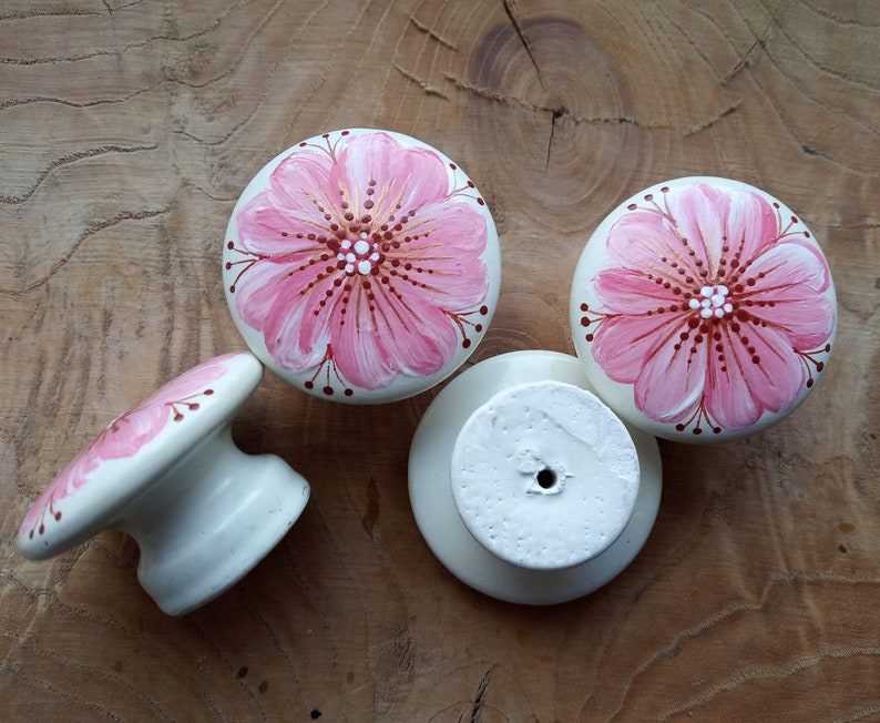 Hand painted flower knobs wooden knobs Ukrainian petrykivka Etsy