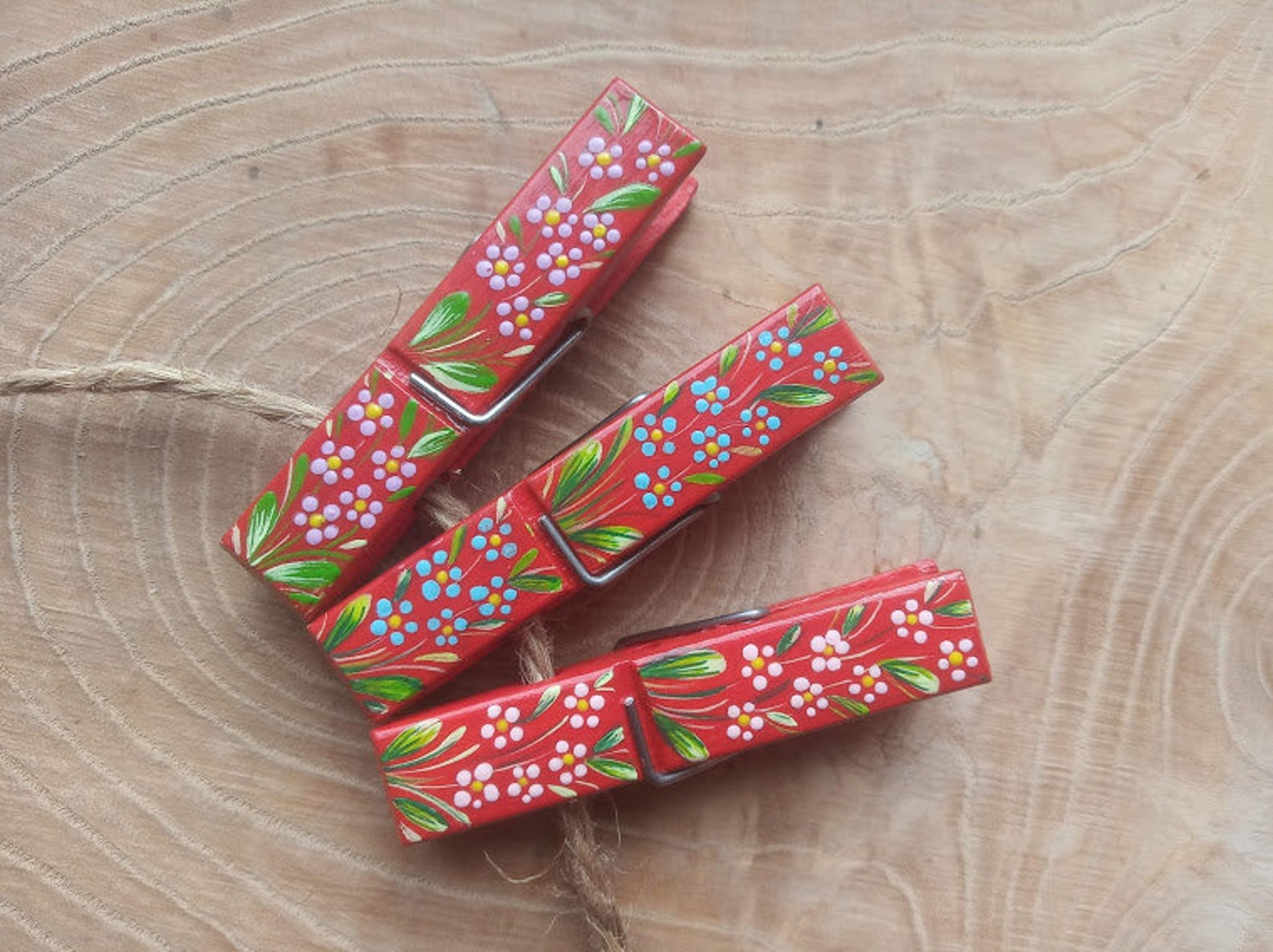 Hand Painted Wooden Clothespins Bag Petrikov petrykivka Ukrainian Folk