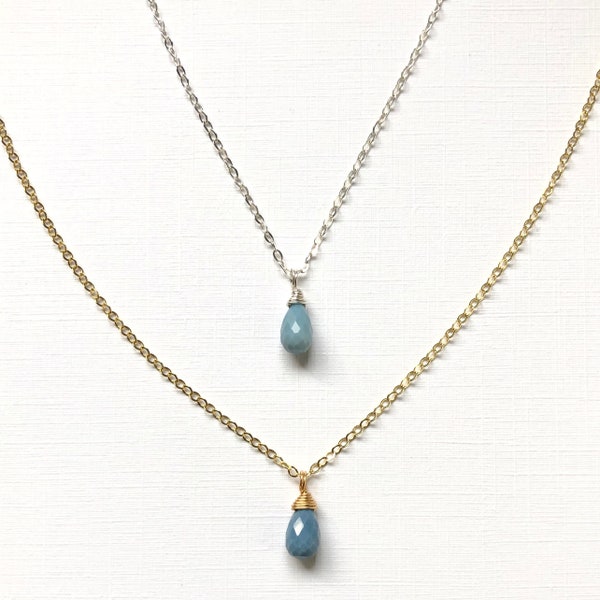 Petite African Opal Pendant Necklace | Blue Teardrop Gemstone | Delicate Chain | Sterling Silver OR Gold-fill | Minimalist Modern Classic |