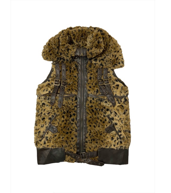Vintage SY Top Leopard Faux Fur Tactical Vest Jack