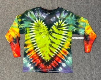 Green Heart Long Sleeve Tie Dye Shirt Child Medium