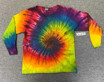 Rainbow Spiral Long Sleeve Tie Dye Shirt Child XS