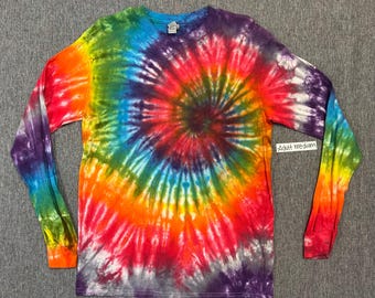 Rainbow Spiral Long Sleeve Tie Dye Shirt Adult Medium