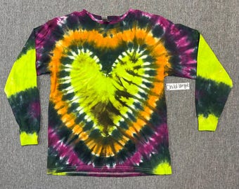 Lime Halloween Heart Long Sleeve Tie Dye Shirt Child Large