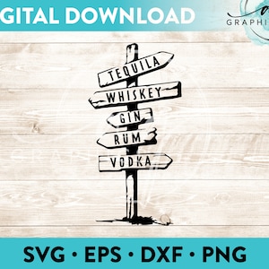 Alcohol Sign Pole (Tequila Whiskey Gin Rum Vodka) Instant Digitale Download Cut File voor Cricut, Silhouet & Meer - svg - eps - dxf - png