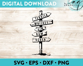 Alcohol Sign Pole (Tequila Whiskey Gin Rum Vodka) Instant Digital Download Cut File for Cricut, Silhouette & More - svg - eps - dxf - png