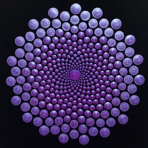 8"x8" Holographic Purple Mandala Painting - Original Wrapped Canvas - Metallic Purple Fade - Black 3.0 - Flower of Life - Eye Illusion