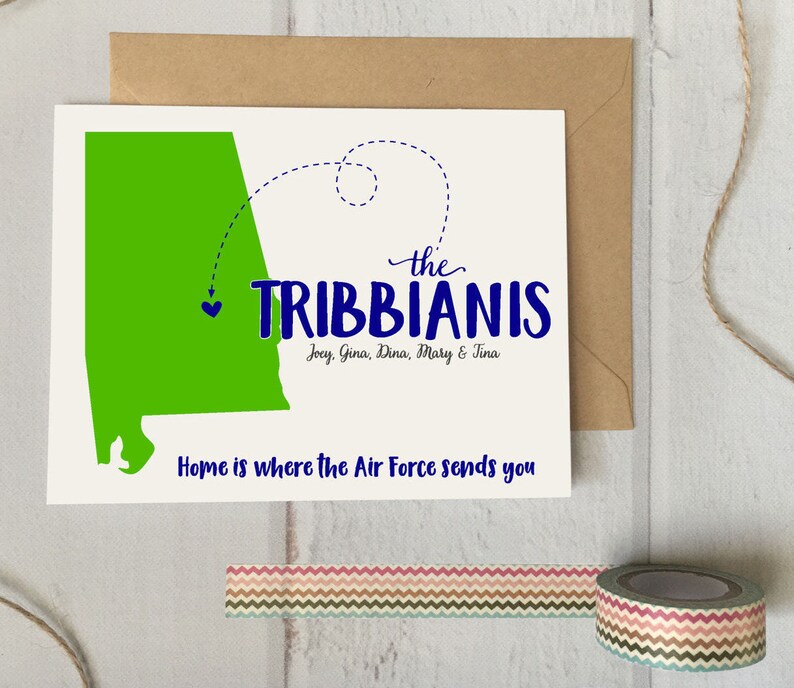 Personalized Custom Family Stationery Home is Where Alabama Note Cards Air Force Military Navy Marines Army