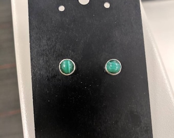 Sterling silver 6 mm malachite stud earrings