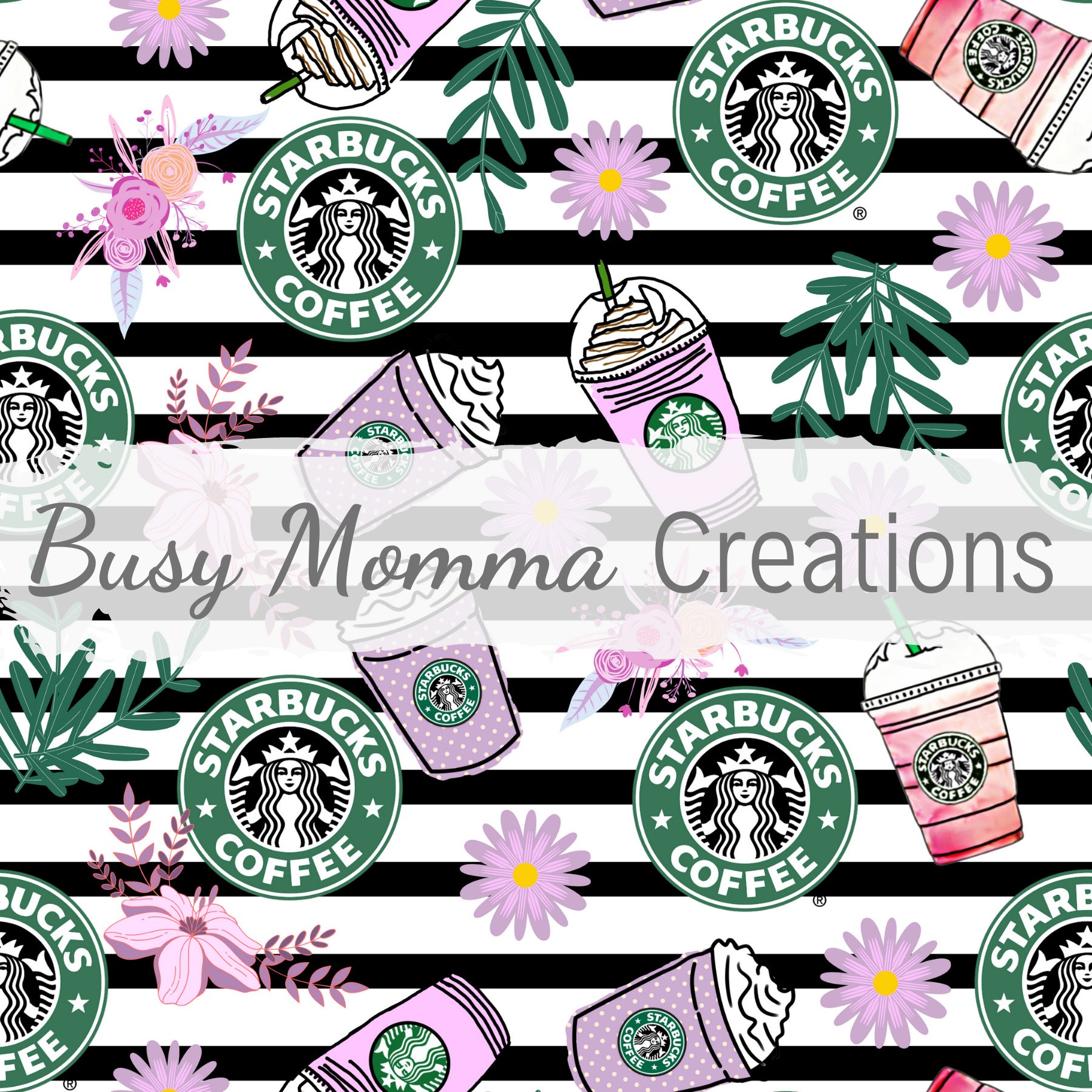 Starbucks Pattern Library Starbucks Stripes Floral Fabric Digital File- SEAMLESS Paper,digital ...