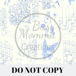 Peter Rabbit Toile Blue Fabric Digital File- SEAMLESS Paper,Digital,Background,Design,Printable,Print,Pattern