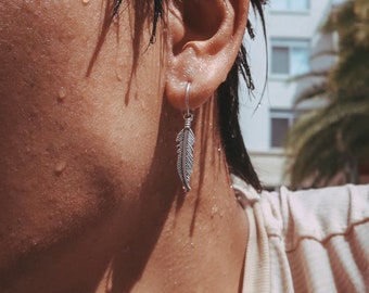 Free• Silver-Plated Feather Dangle Earring. Mens dangle earring. Unisex.