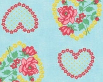 Love and Friendship, Rose Heart, PWVM171.SKYXX, color Sky, by Verna Mosquera (1/2 yard continuous cuts)