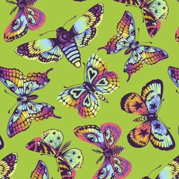 Daydreamer, Butterfly Kisses, PWTP172.AVOCADO, color Avocado, by Tula Pink (1/2 yard continuous cuts)