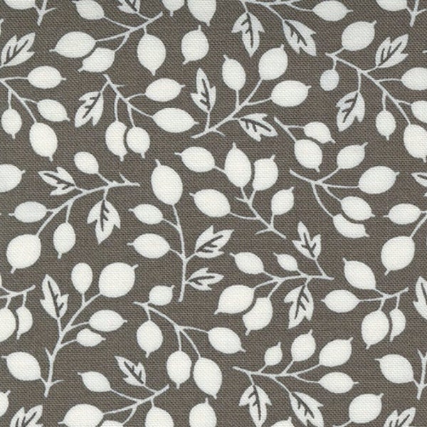 Pumpkins and Blossoms, Rosehips Berry Vines, Color Charcoal, 20421.17, by Fig Tree & Co. (1/2 yard continuous cuts)