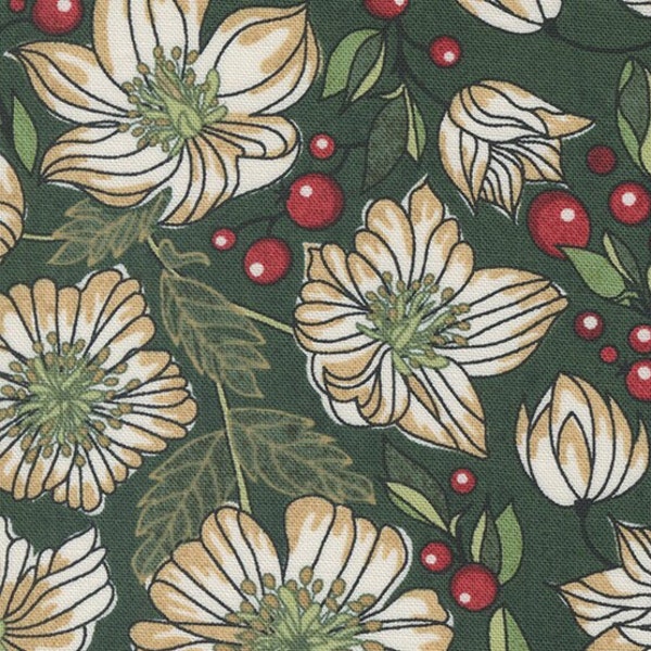 Jolly Good, Christmas Rose Floral, 30720.15, color Evergreen, by Basic Grey, (Sold in 18 inch increments)