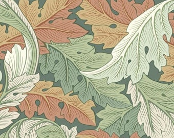 Leicester, Large Acanthus, PWWM083.MULTI, Multicolored, Reproduction William Morris, (sold in 18 inch increments)