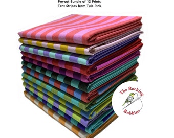 Tent Stripe, Bundle of 12 Pre-cut Prints, by Tula Pink (available in 1/4, 1/2 and 1 yard cuts)
