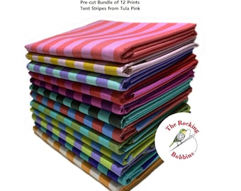 Tent Stripe, Bundle of 12 Pre-cut Prints, by Tula Pink (available in 1/4, 1/2 and 1 yard cuts)