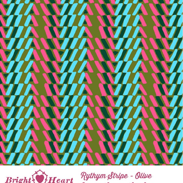 Bright Heart, PWAB151.OLIVE, Rhythm Stripes by Amy Butler, color Olive ( 1/2 yard continuous cuts)