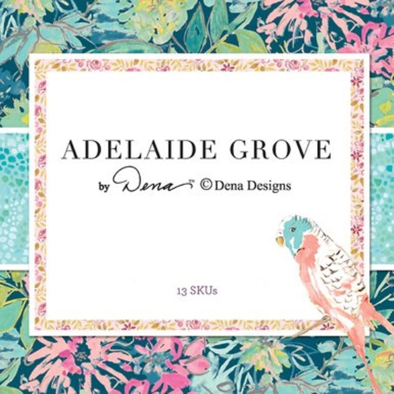 Free Spirit Fabrics Adelaide Grove by Dena Designs Parakeet Park Aqua Quilting Fabric Sewing Fabrics