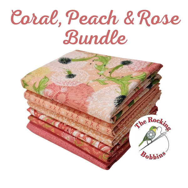 Dandi Duo, Coral, Peach and Rose Bundle, 6 Assorted Coordinating Prints, by Robin Pickens (Fat Quarters, 1/4 & 1/2 yds.)