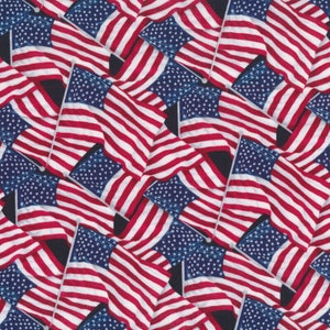 May include: A repeating pattern of American flags. Each flag features a blue canton with white stars and red and white stripes. The flags are on white poles and are arranged in a dense, overlapping composition.