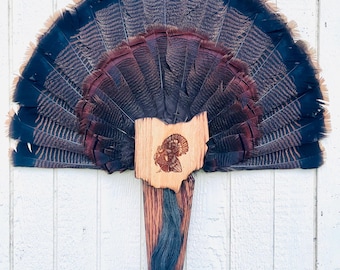 Custom Engraved Ohio Turkey Fan and Beard Mount, Plaque, Display