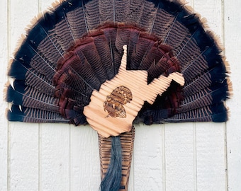 Custom Engraved West Virginia Turkey Fan and Beard Mount, Plaque, Display