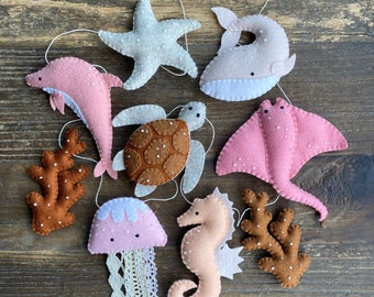 Under The Sea Garland, Wool Felt, Baby Girl Bunting, Ocean Nursery Decor, Baby Shower, Ocean Animal Nursery, Sea Life Nursery, Felt Banner