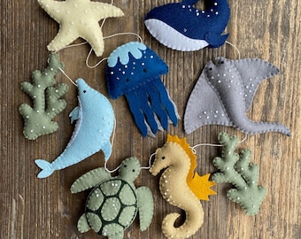 Wool Felt Under The Sea Garland, Ocean Nursery Decor