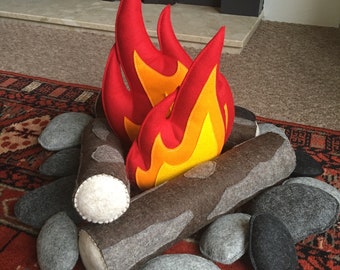 Felt Campfire Set, Pretend Play, Adventure Nursery, Wool Felt, Children's Learning Toys, Flame, Stones, Logs, felt toy set