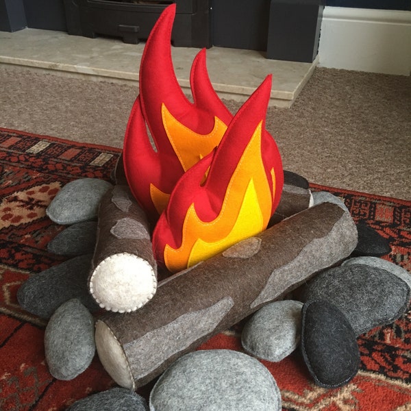 Filz-Lagerfeuer-Set, Rollenspiel, Abenteuer-Kinderzimmer, Wollfilz, Kinder-Lernspielzeug, Flamme, Steine, Holzstämme, Filzspielzeug-Set