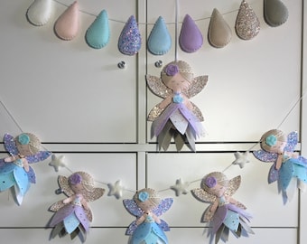 Felt Fairy Nursery Garland Set, Purple Blue Mint Decor